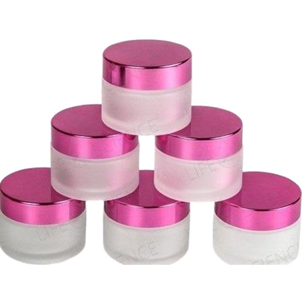 Frosted Jars With Magenta Lids (6 Pack)