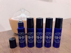 10 ml Cobalt Blue Glass Roller Bottles with Stainless Steel Roller Fitments - pack of 5(Seed to Seal logo)